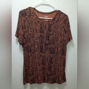 Nine West Black and Brown Patterned Short Sleeve Top. Size large,very stretchy.